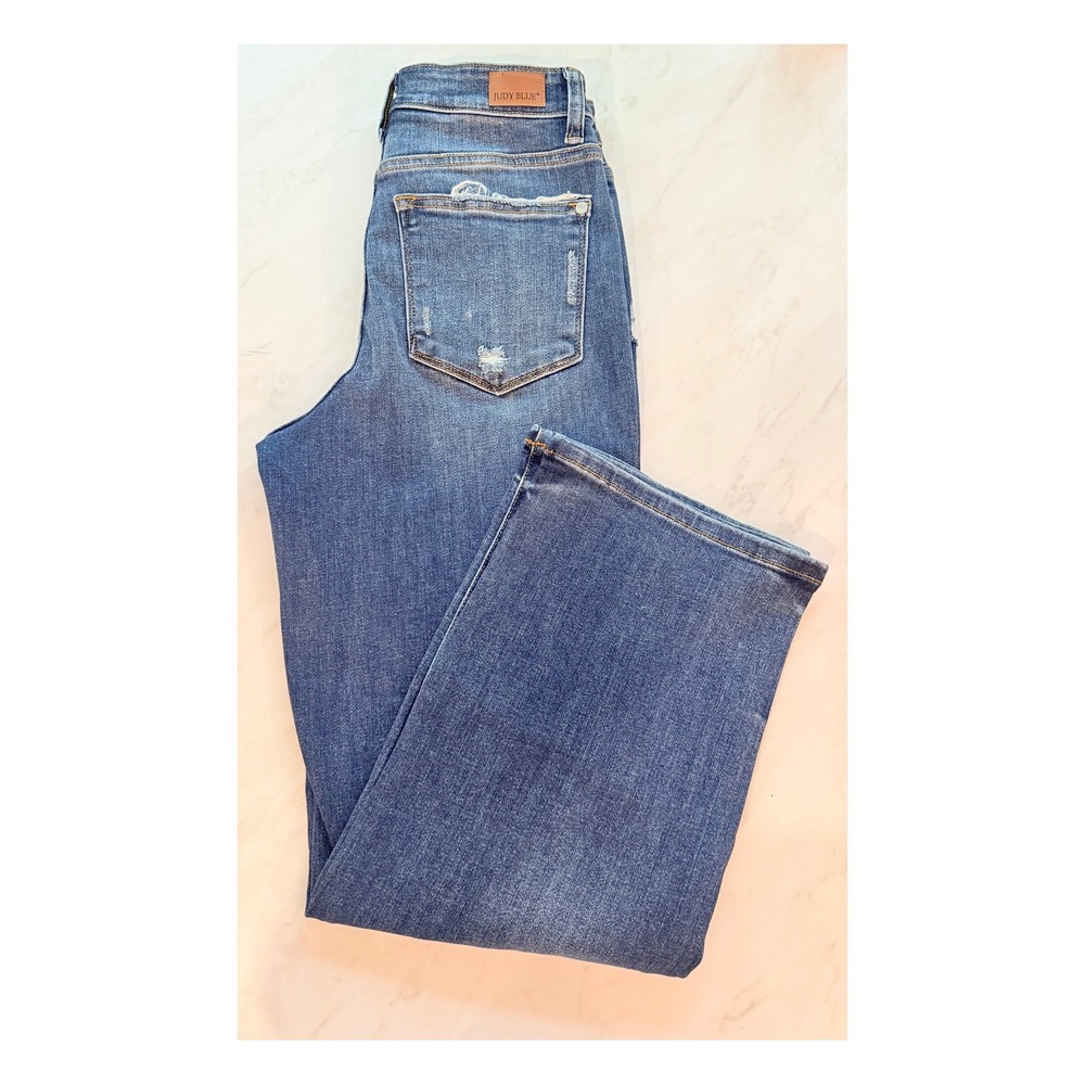 Judy Blue Wide Leg Distressed Jeans Medium Wash High Rise JB82497DK Size 1 25